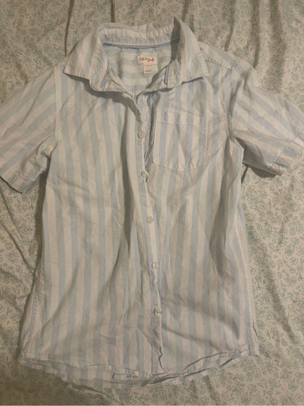 Cat & Jack Light Blue and White Striped Short-Sleeve Shirt